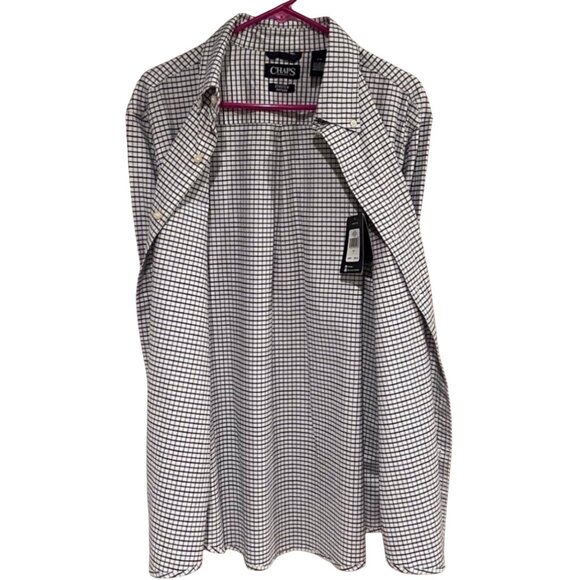Chaps Stretch Oxford Button-Down Shirt In Navy And White Checkered Classic Fit - Picture 8 of 12